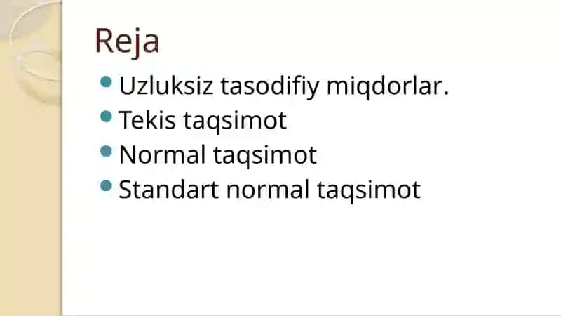 Uzluksiz tasodifiy miqdorlar 2