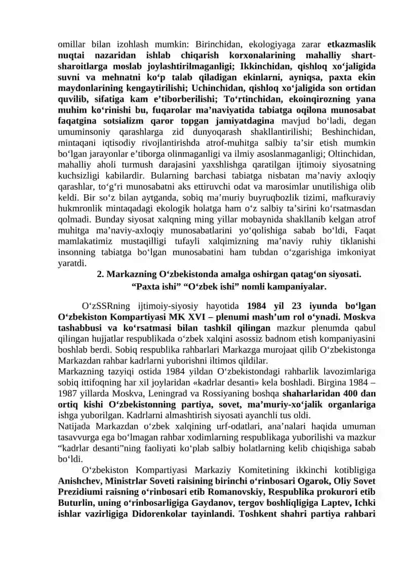 Mustaqillikka erishish arafasida O‘zbekistondagi ijtimoiy-siyosiy jarayonlar 2