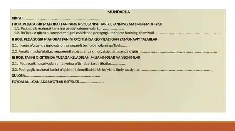 PEDAGOGIK MAHORAT FANIDAN KURS ISHI SLAYDI 2