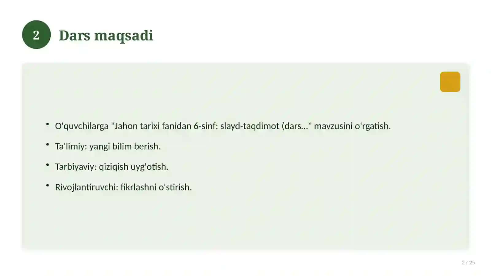 Jahon tarixi fanidan 6-sinf: slayd-taqdimot (dars uchun) 2