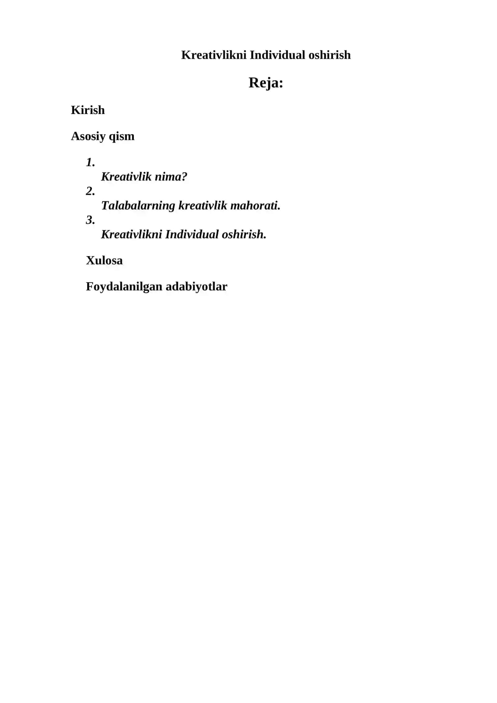 Kreativlikni Individual oshirish. 2