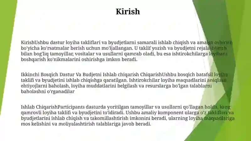 Ikkinchi Bosqich Dastur Va Budjetni Ishlab Chiqarish 2