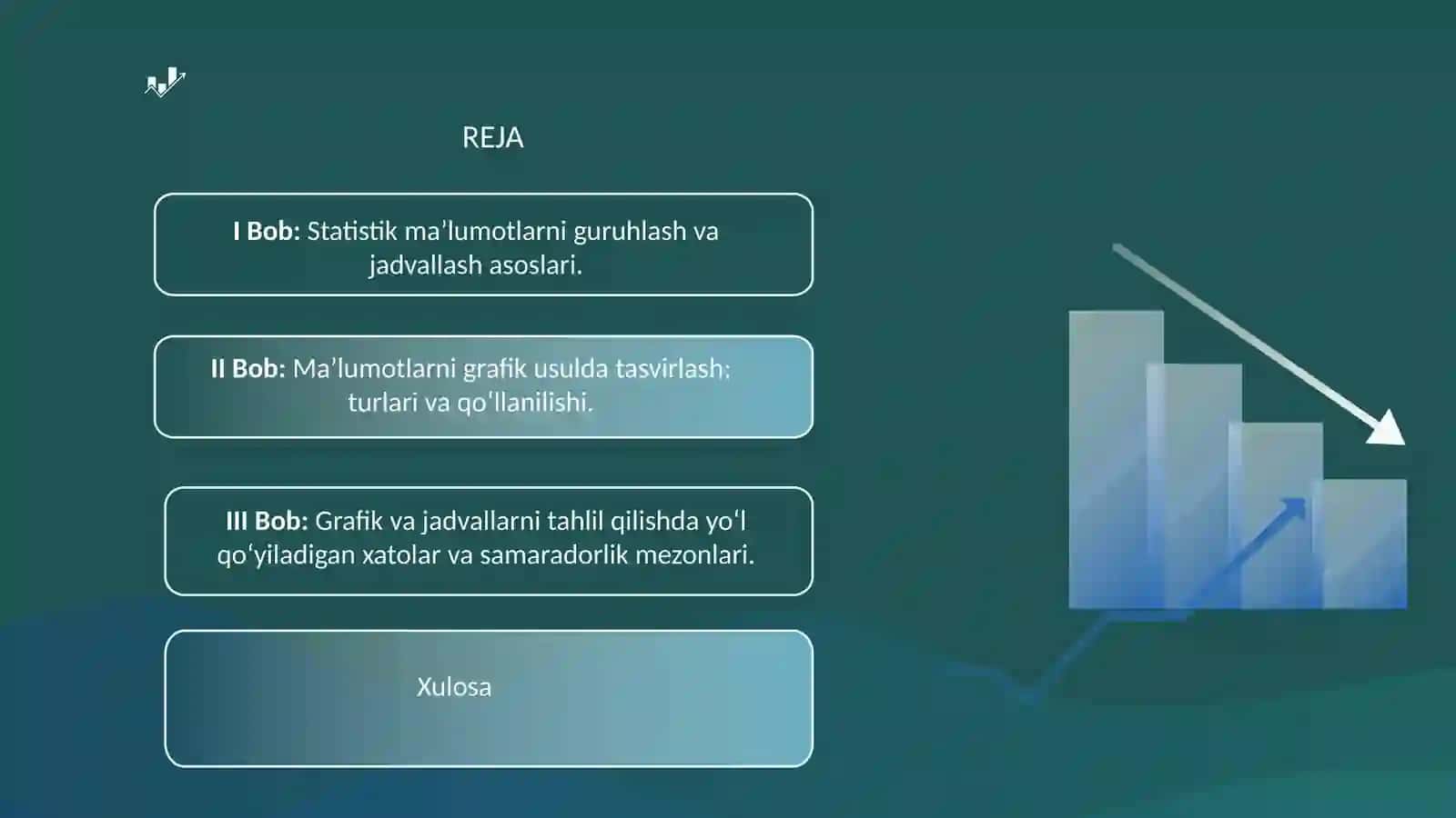 Statistik ma`lumotlarni jadval va grafiklarda tasvirlash 2