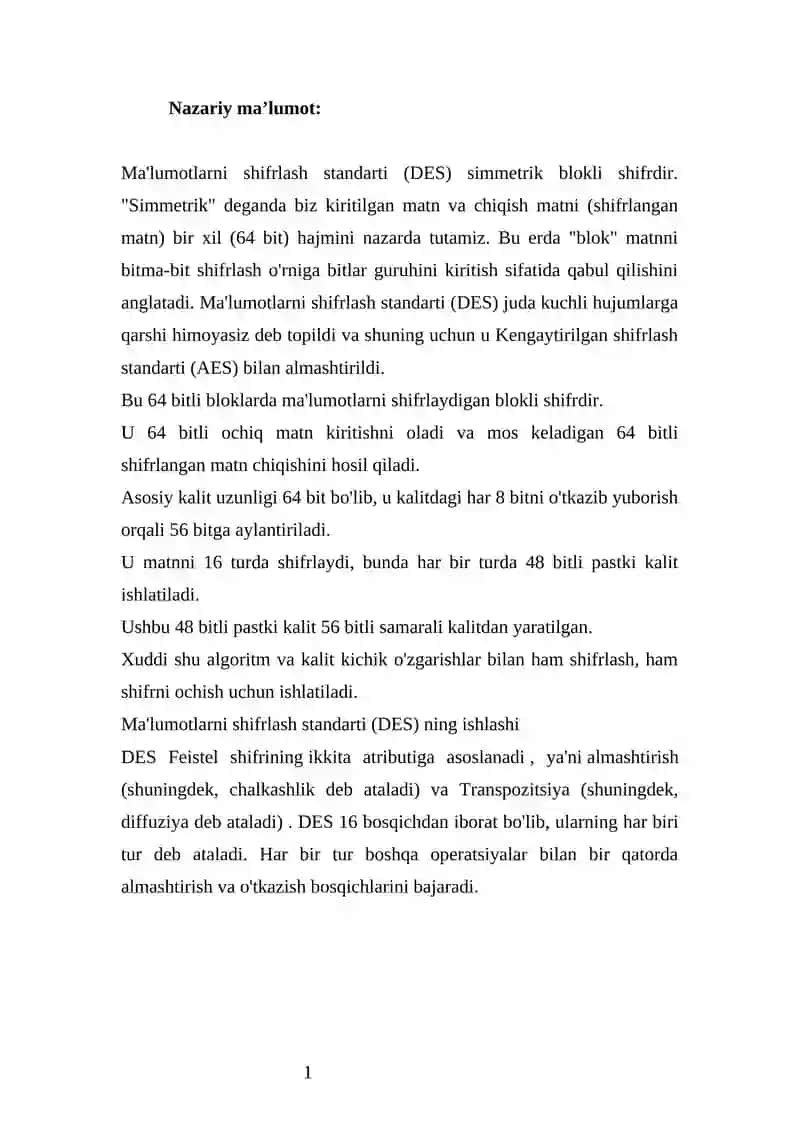 Ma’lumotlarni shifrlash algoritmi (MShA) 2