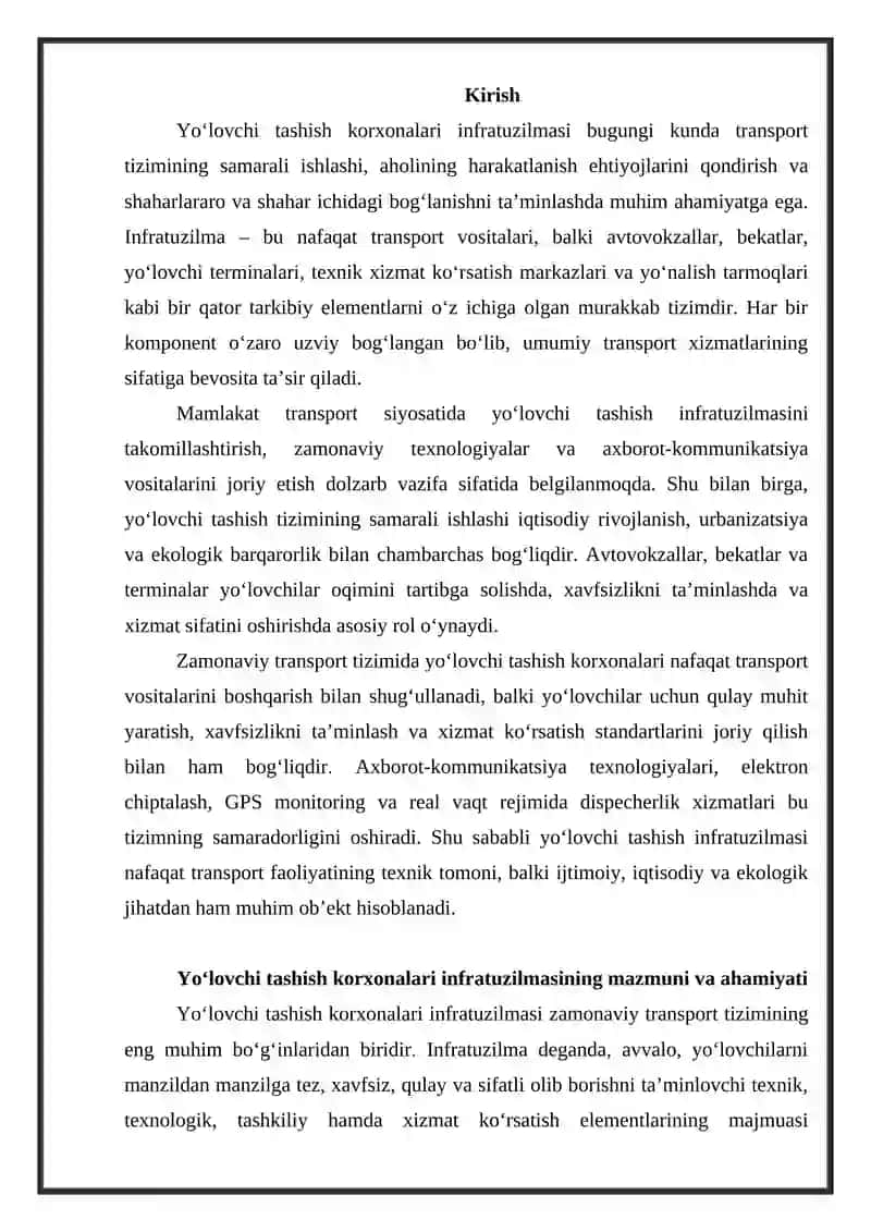 Yo‘lovchi tashish korxonalari infratuzilmasi 2