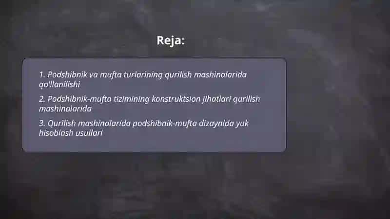 Podshibnik Mufta qurilish mashinalarida 2