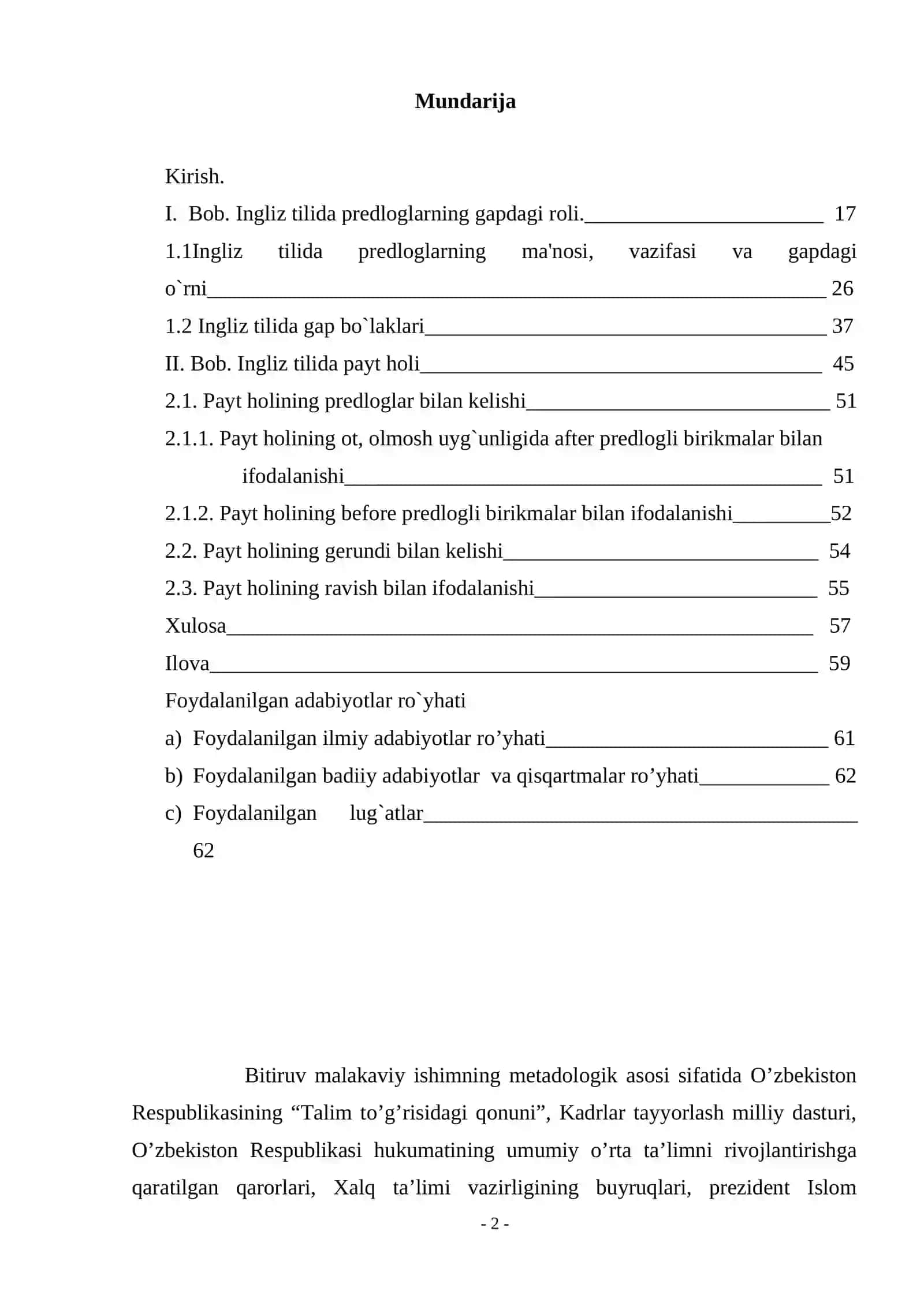 Hozirgi zamon ingliz tilida payt holi va uning o`zbek tilida berilishi 2