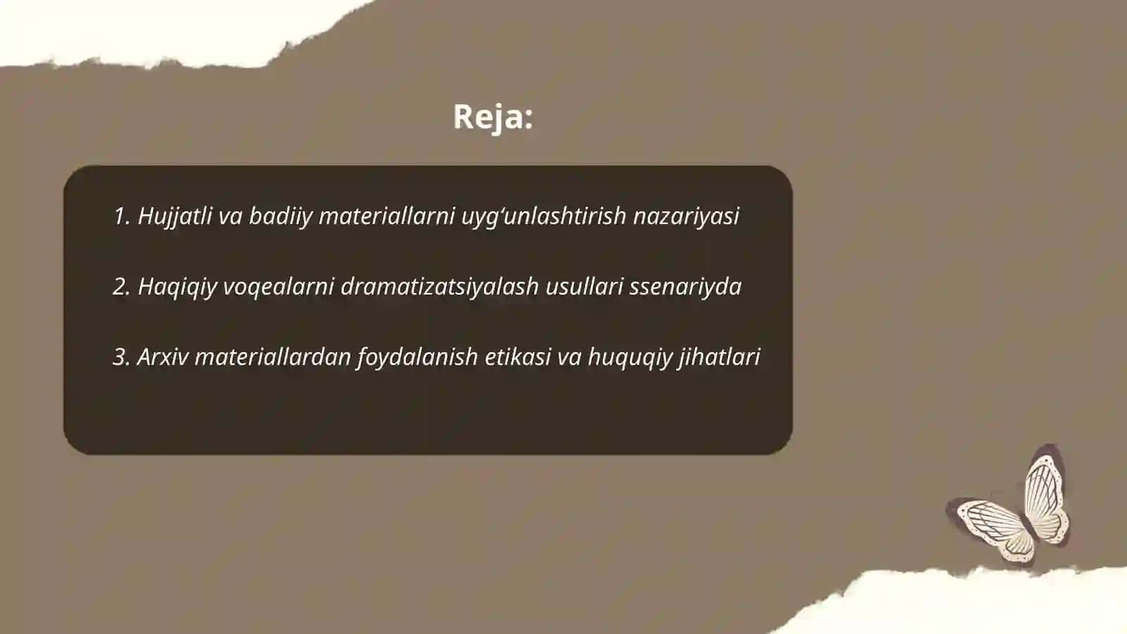 Senariyda hujjat va badiiy materiallar sintezi 2