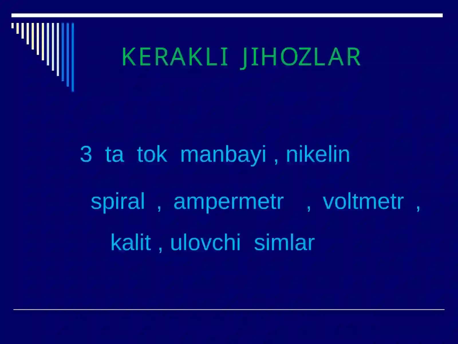 AMPERMETR VA VOLTMETR YORDAMIDA O`TKAZGICH QARSHILIGINI ANIQLASH 2
