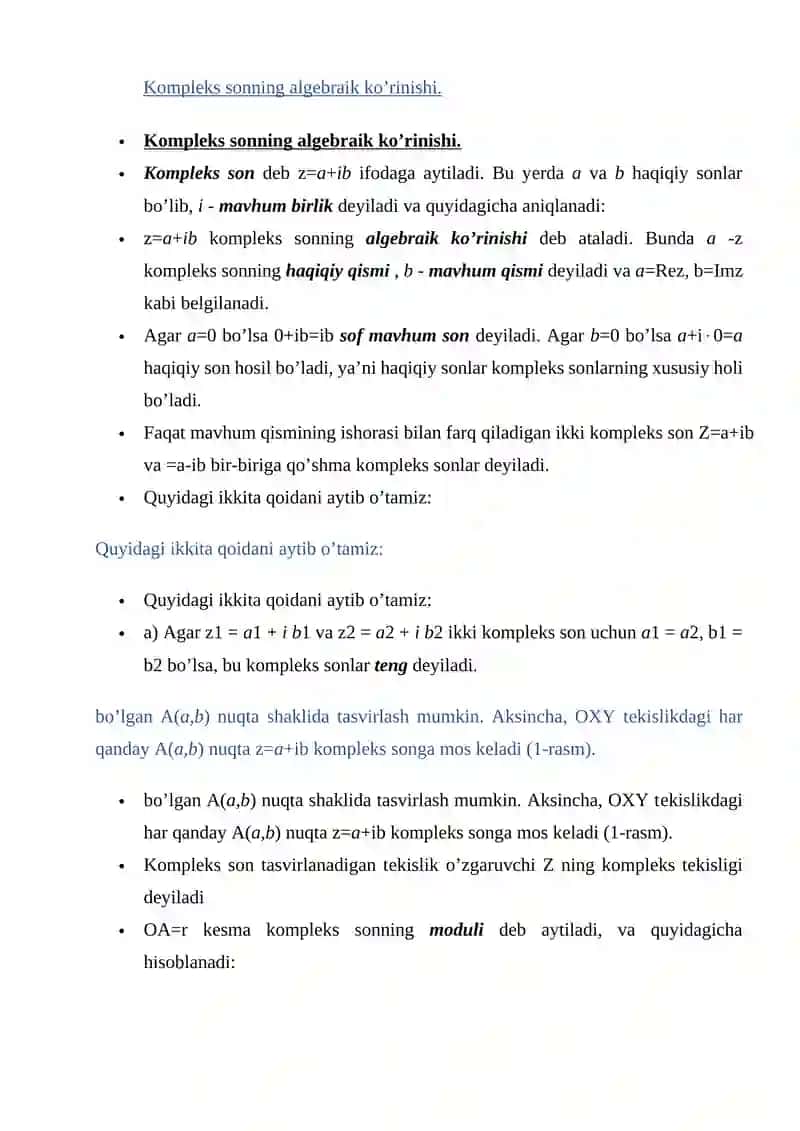 Kompleks sonlarning turli xil ko`rinishlari 2