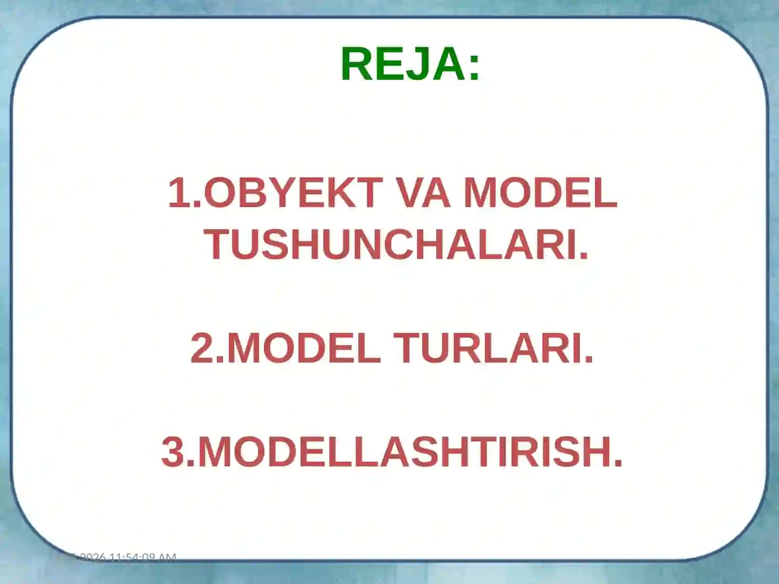 MODELVA MODEL LASHTIRISH TUSHUNCHALARI 2
