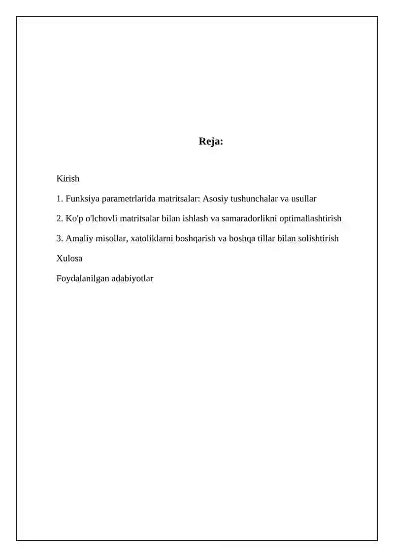 Matritsalarni funksiya parametrlari sifatida qo‘llanilishi 2