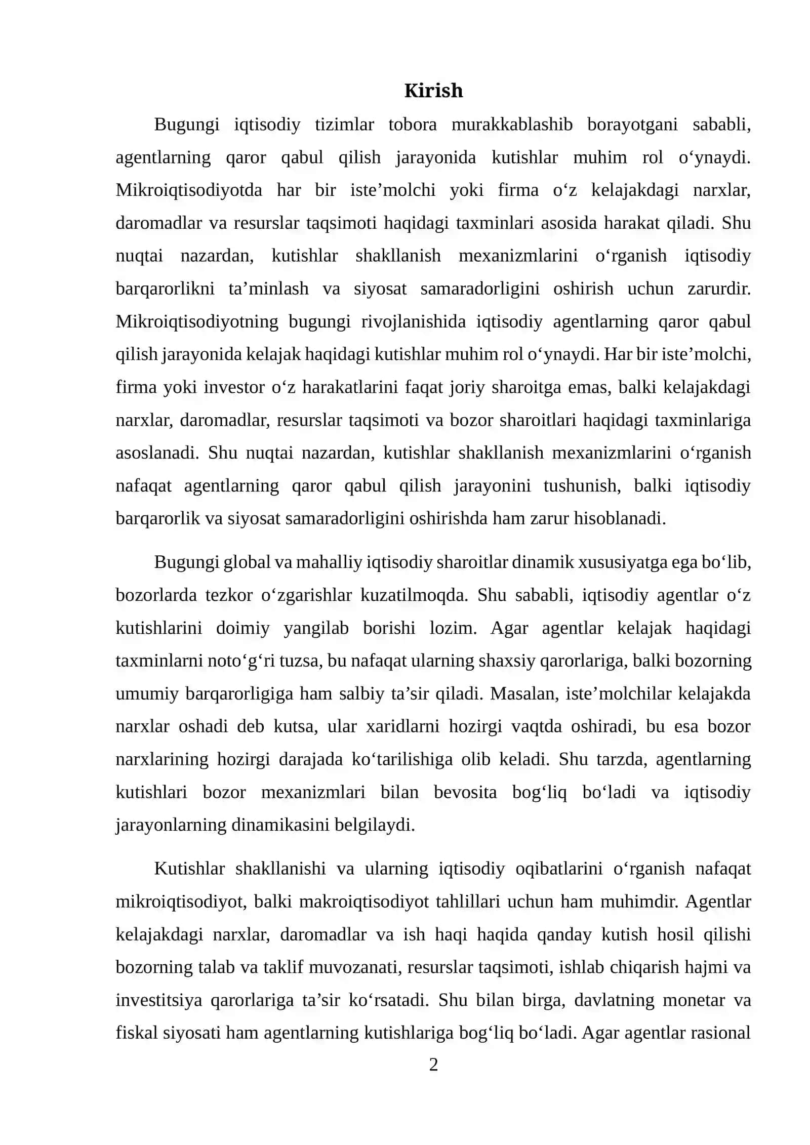 DINAMIK MIKROECONOMIKADA KUTISHLAR SHAKLLANISHI MEXANIZMLARI 2