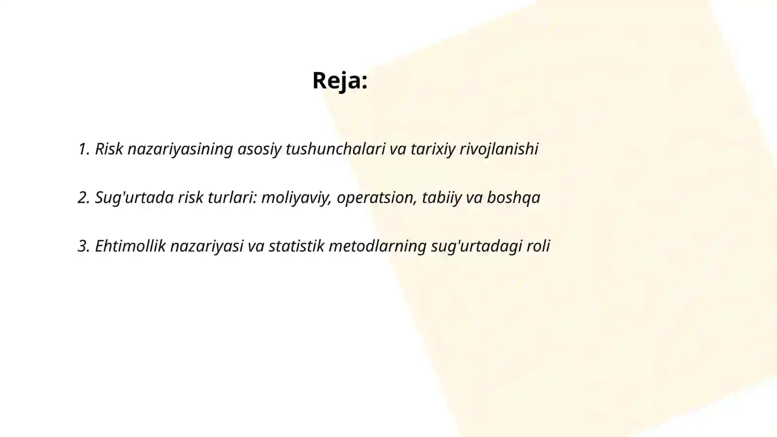 Risk nazariyasi va uning sug'urtadagi roli 2