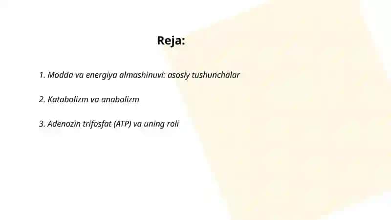 Modda va energiya almashinuvini o'rganish.Termoregulyatsiya 2