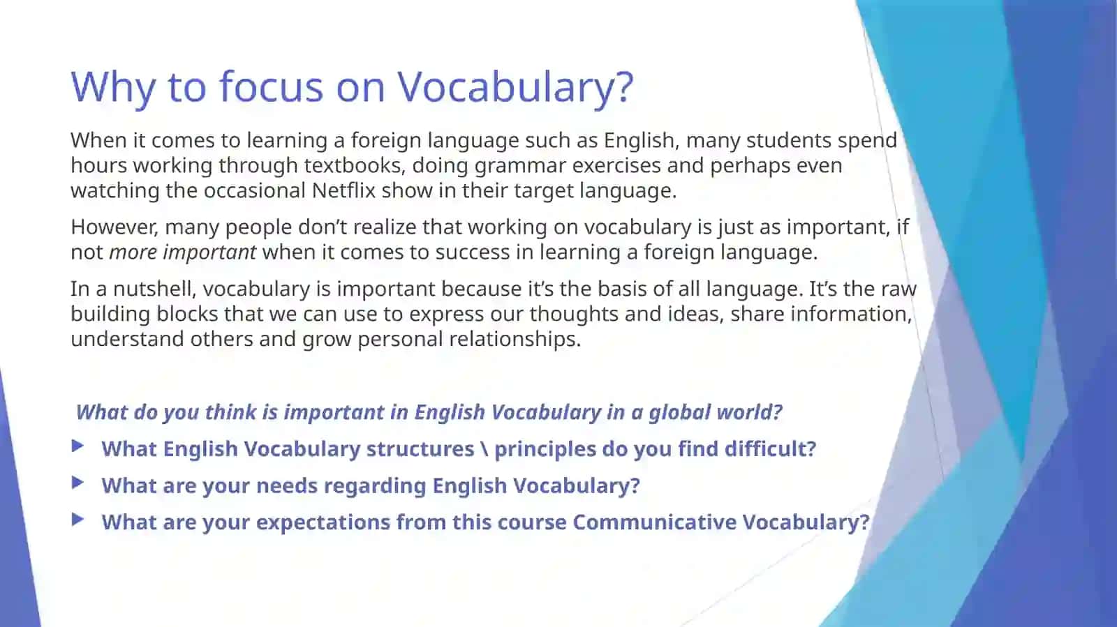 COMMUNICATIVE VOCABULARY 2