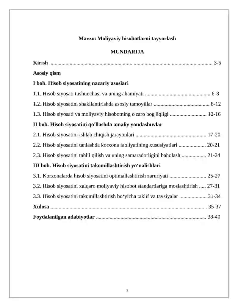 Moliyaviy hisobotlarni tayyorlash 2