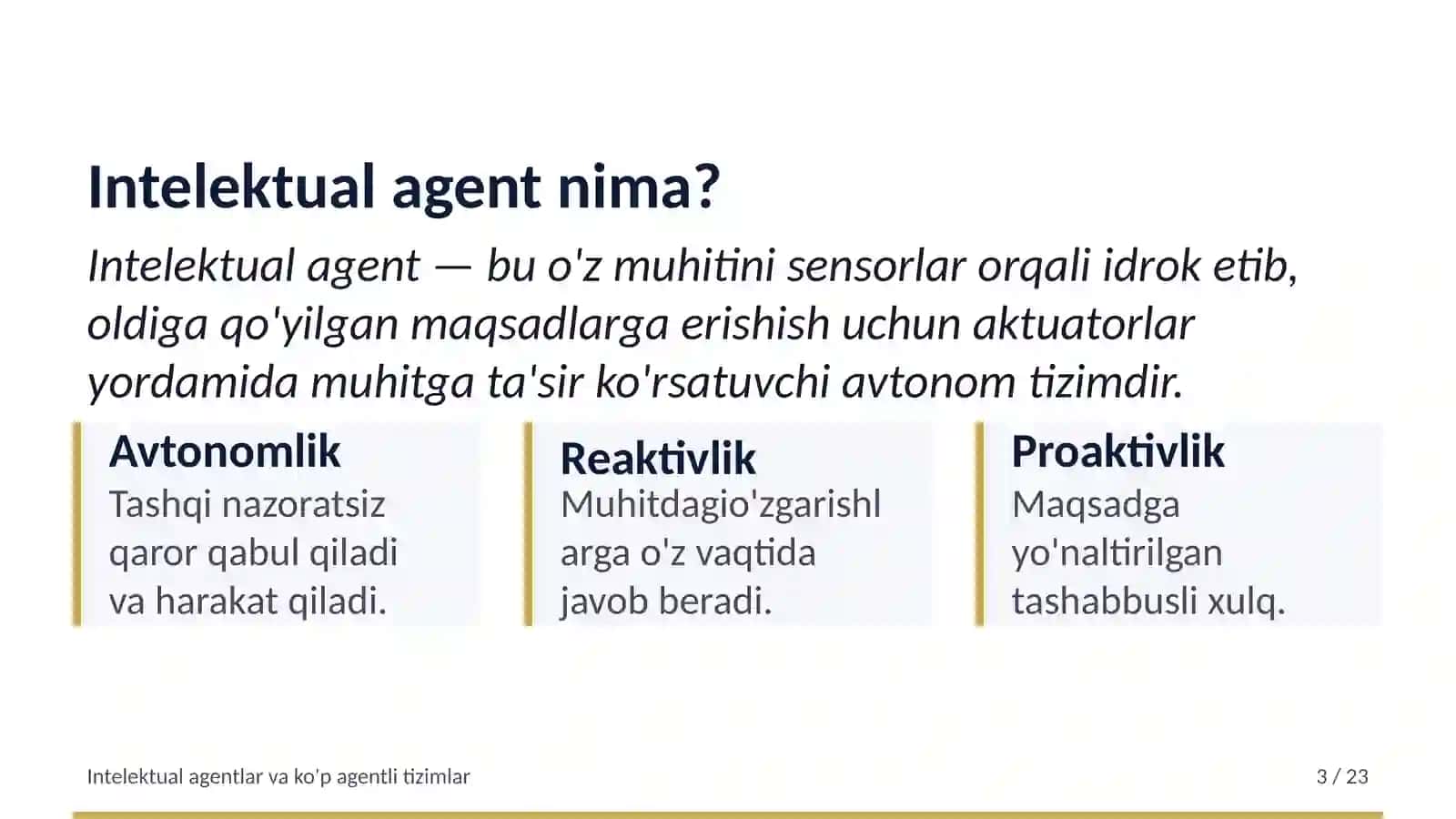 Intelektual agentlar va ko'p agentli tizimlar 2