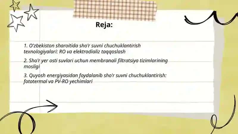 O'zbekiston sharoitida sho'r suvni chuchuklantirish 2
