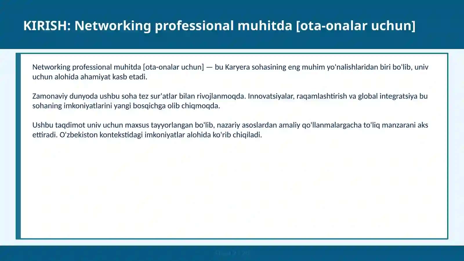 Networking professional muhitda [OTA-ONALAR UCHUN] 2