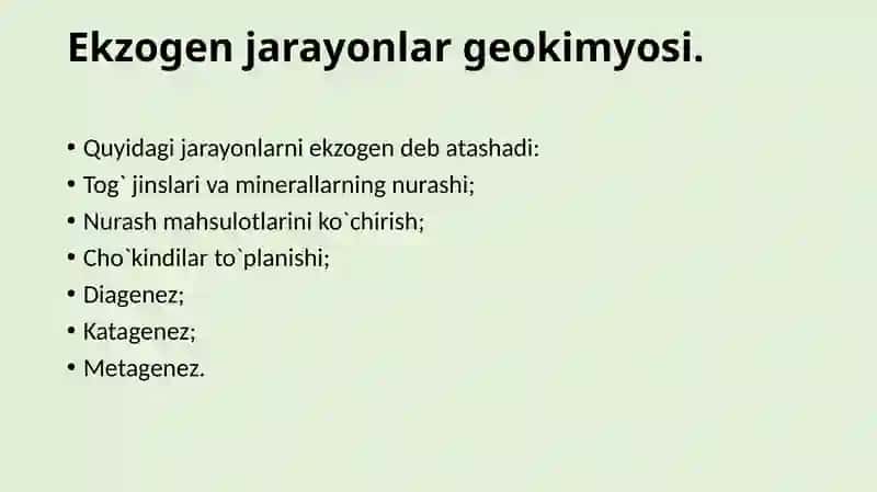 Ekzogеn jarayonlar gеokimyosi 2
