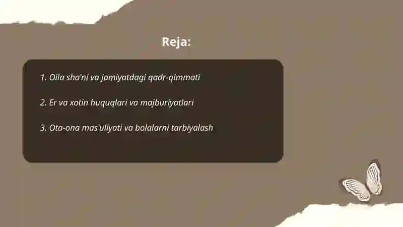 Oila ma'suliyati sha'ni qadri va nikoh tuzish tartibi va shartlari 2