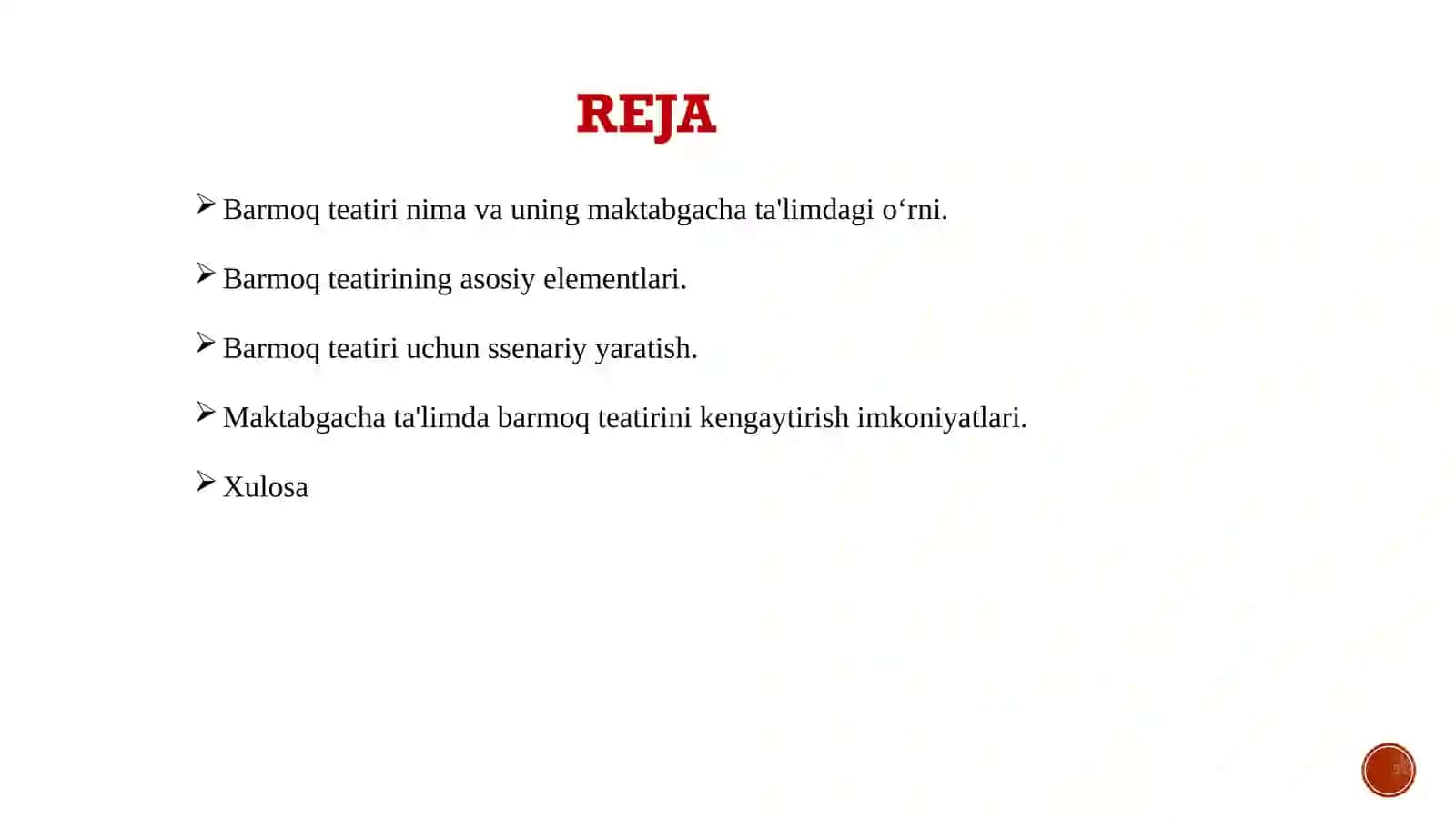 MAKTABGACHA TA'LIM TASHKILOTIDA BARMOQ TEATRINI TASHKIL ETISH 2