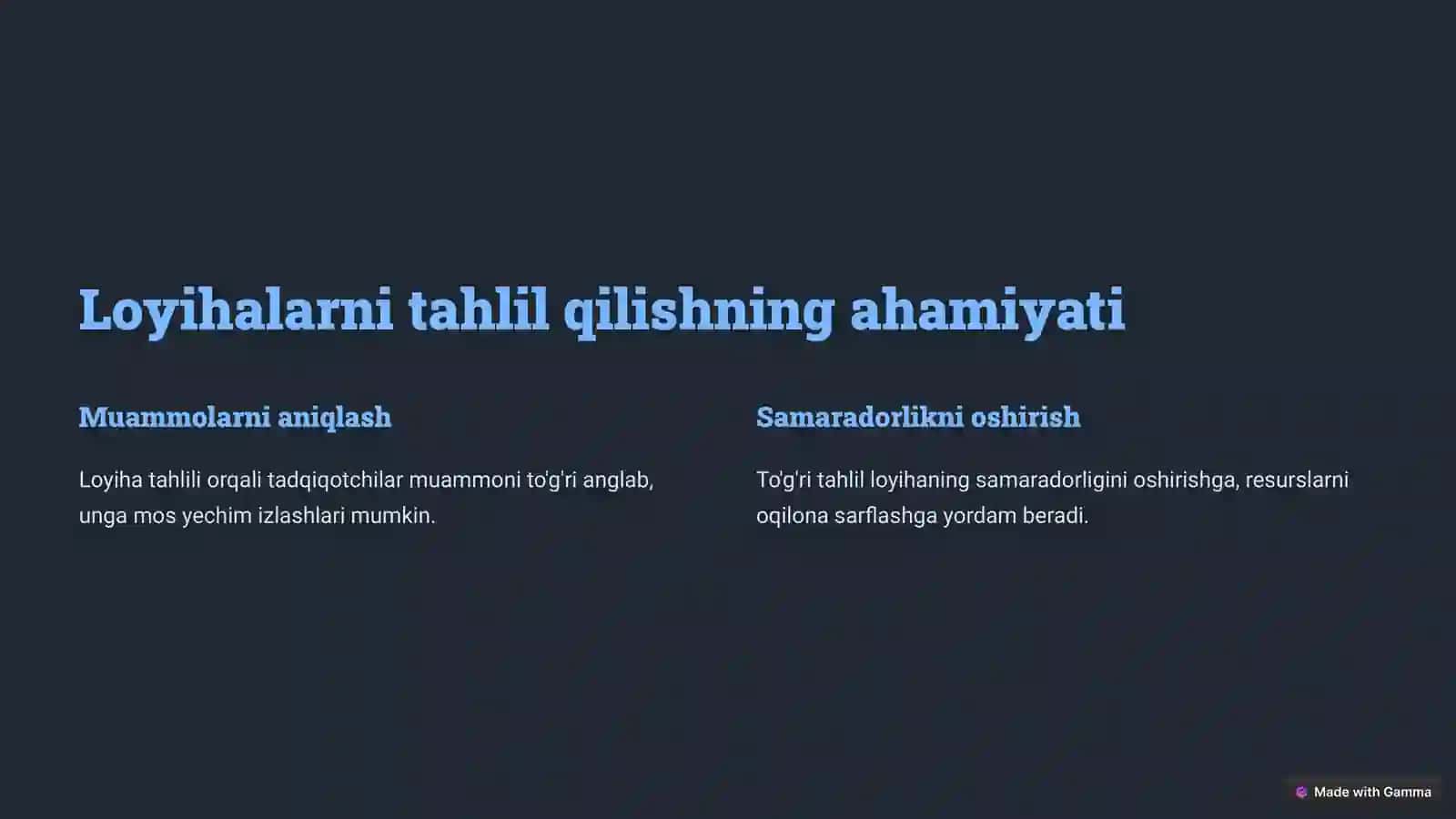 Loyihalarni tahlil qilish 2