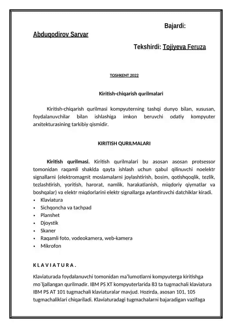 Kiritish-chiqarish qurilmalari 2