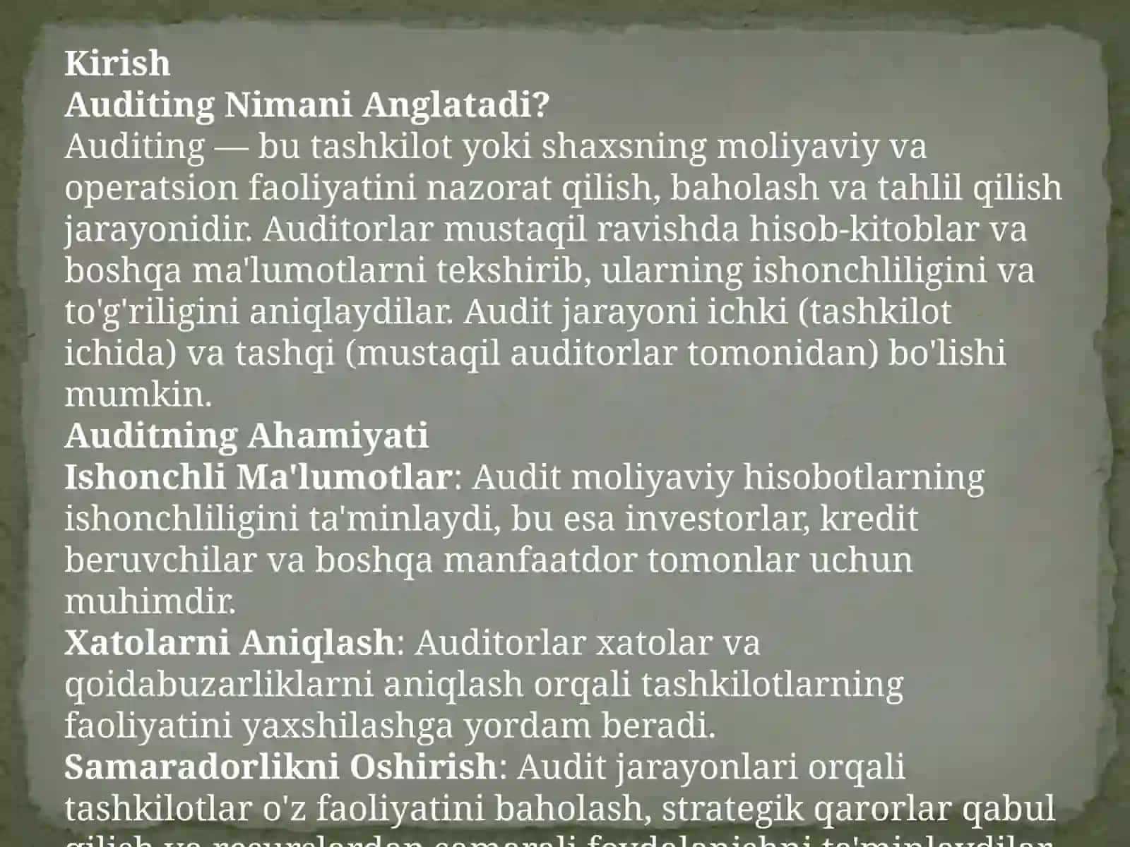 Jaxon amaliyotida auditning mohiyati va rivojlanish tarixi 2