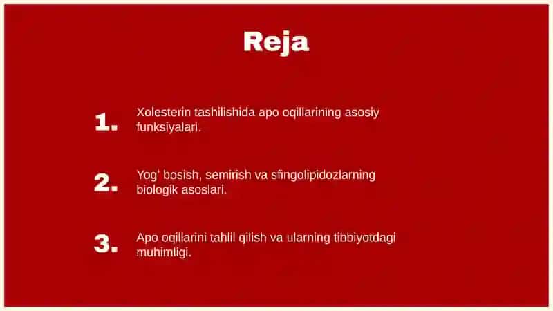 Apo oqsillar va xolesterin tashilishi 2