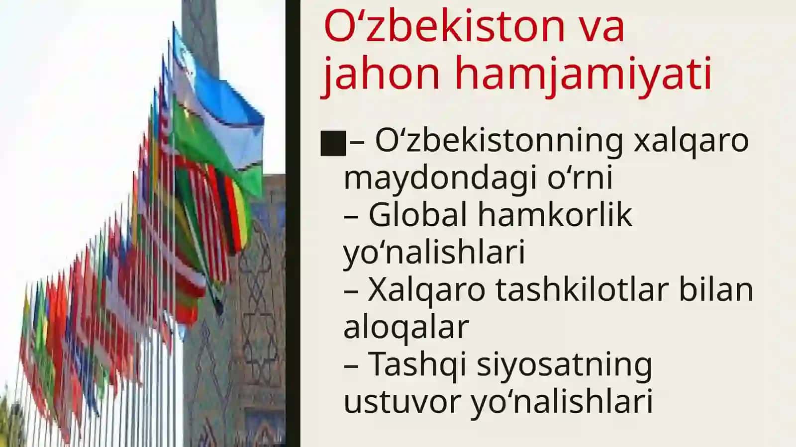 Oʻzbekiston va jahon hamjamiyati 2