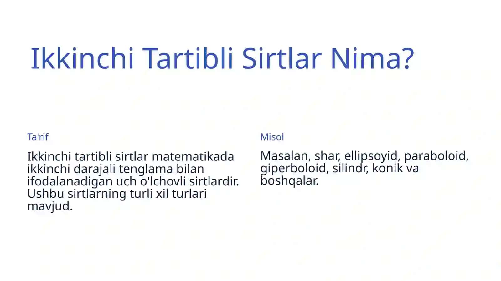 Ikkinchi Tartibli Sirtlarning Urinma Tekisligi 2