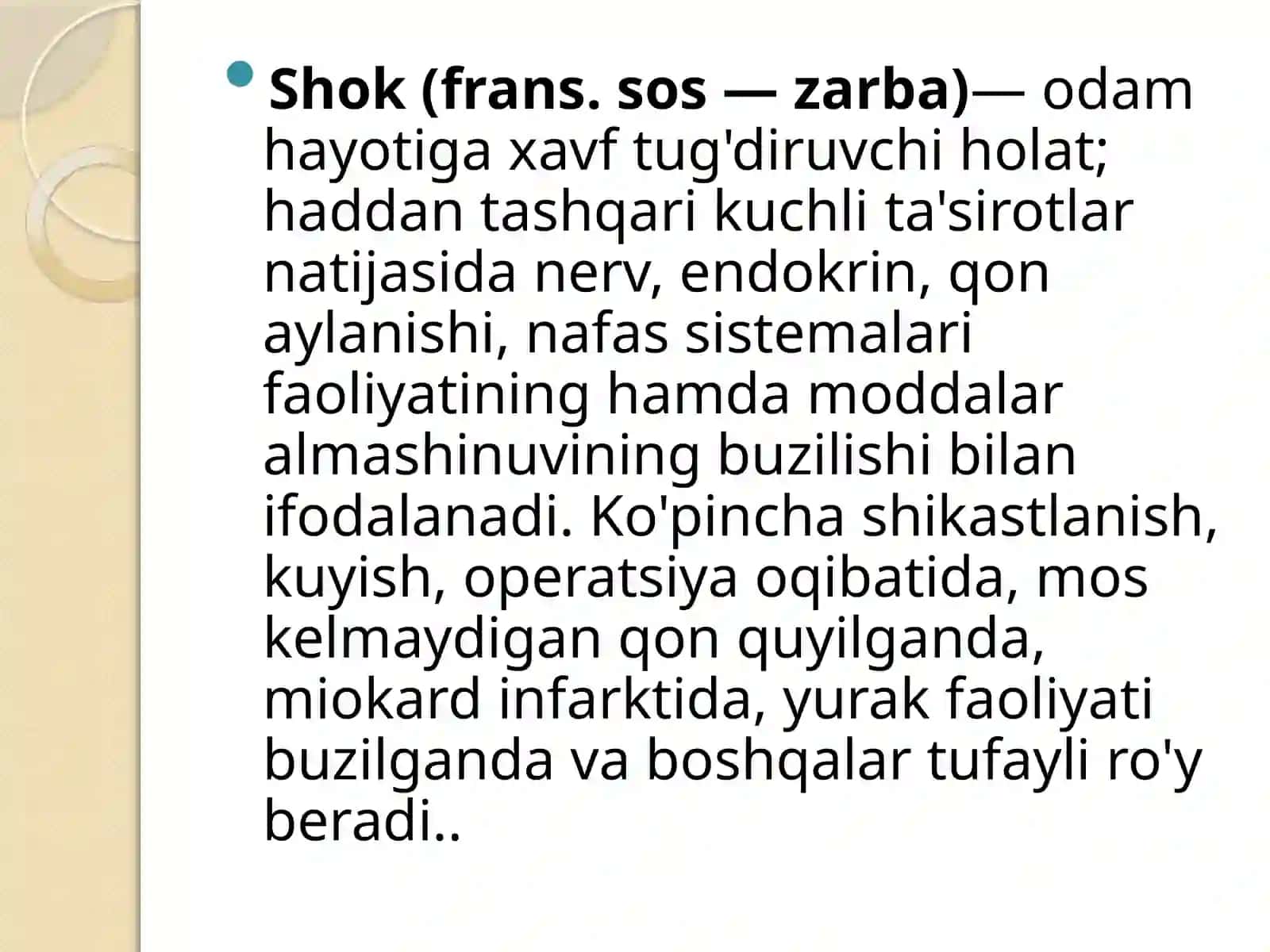 Kardiogen shok klinikasi va  davo choralari 2