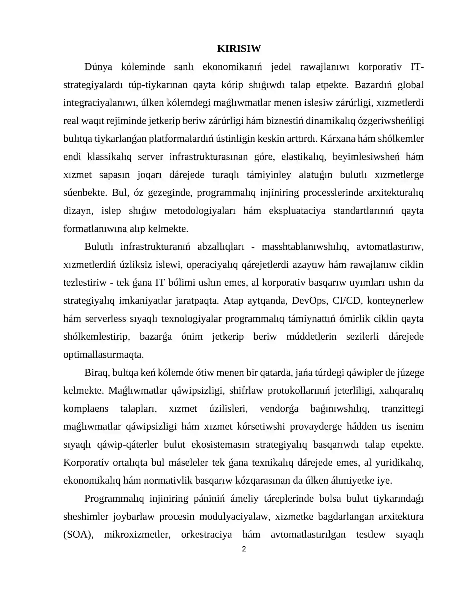 Bulut esaplaw hám programmalıq támiynat islep shıǵıw 2