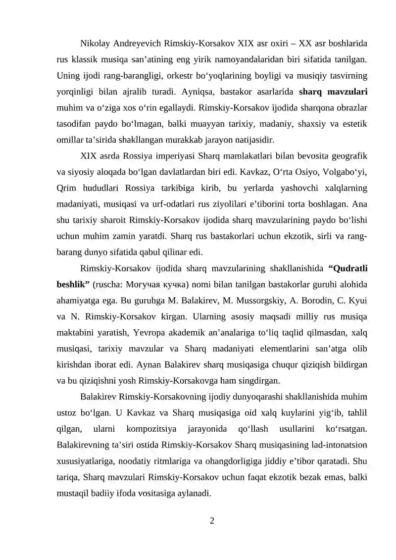 RIMSKY-KORSAKOV IJODIDA SHARQ MAVZULARI 2