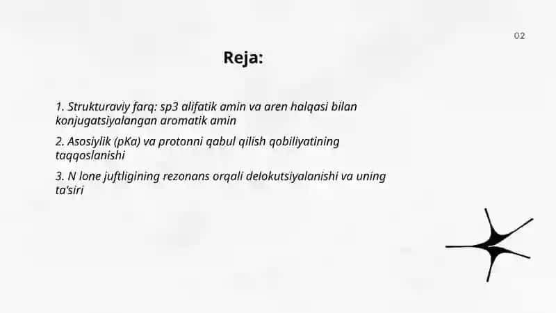 Alifatik va Aromatik aminlarning asosiy xossalarini solishtirish 2