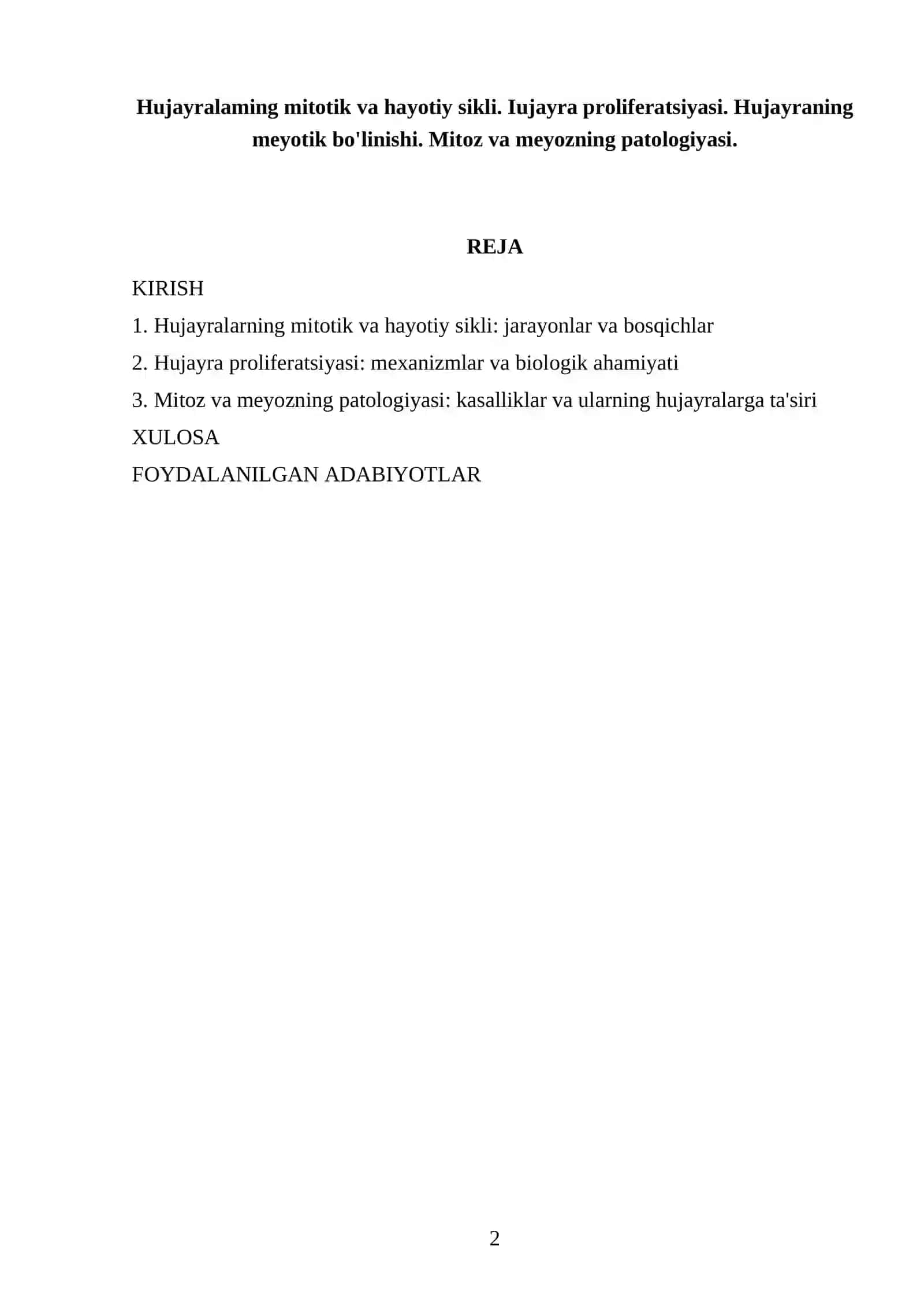Hujayralaming mitotik va hayotiy sikli 2