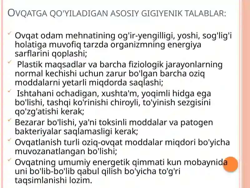 Ovqatlanish gigiyenasi 2