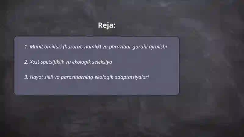 Parazitlar guruhi ajralishining ekalogik asoslari 2
