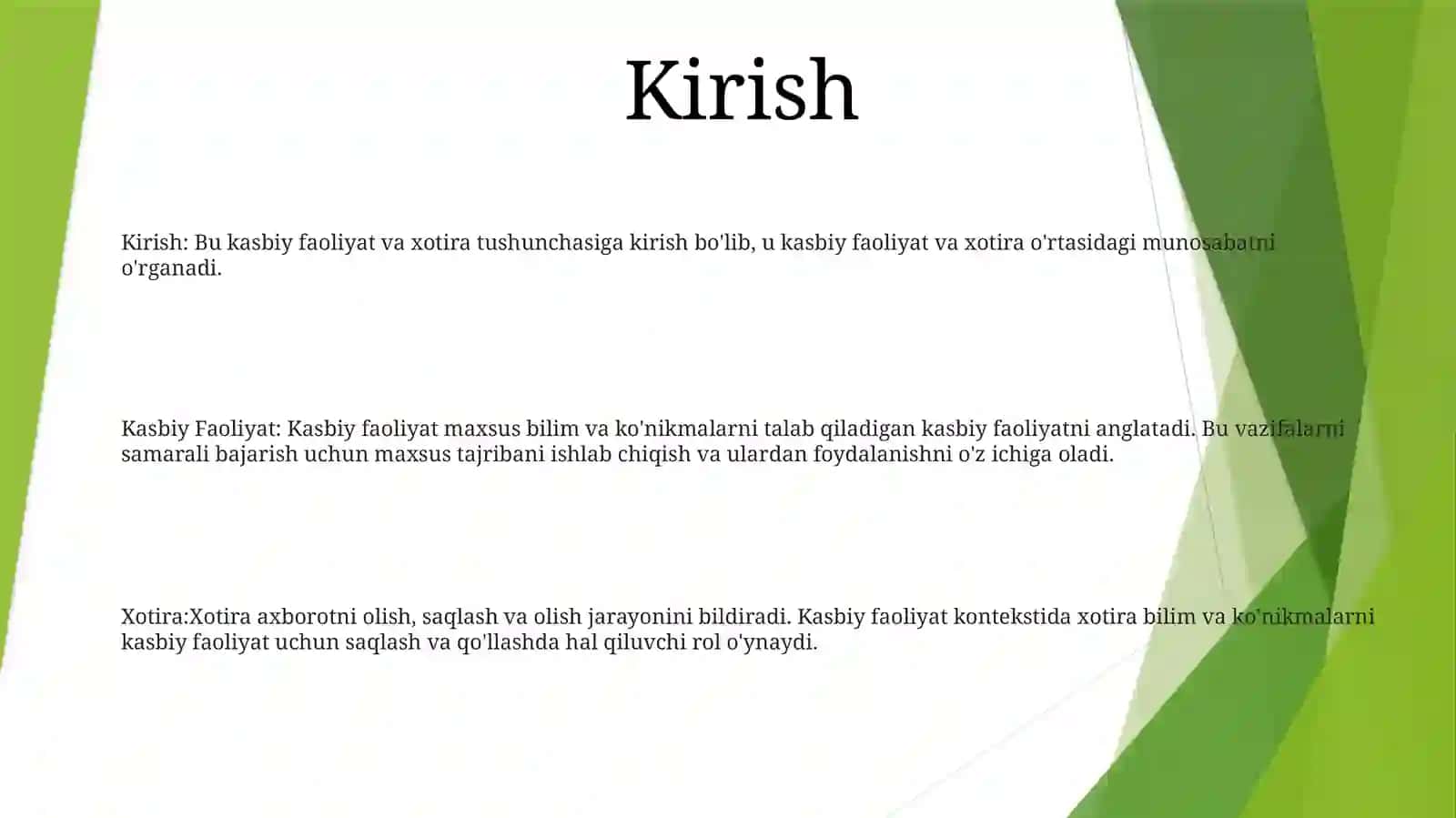 Kasbiy Faoliyat Va Xotira 2