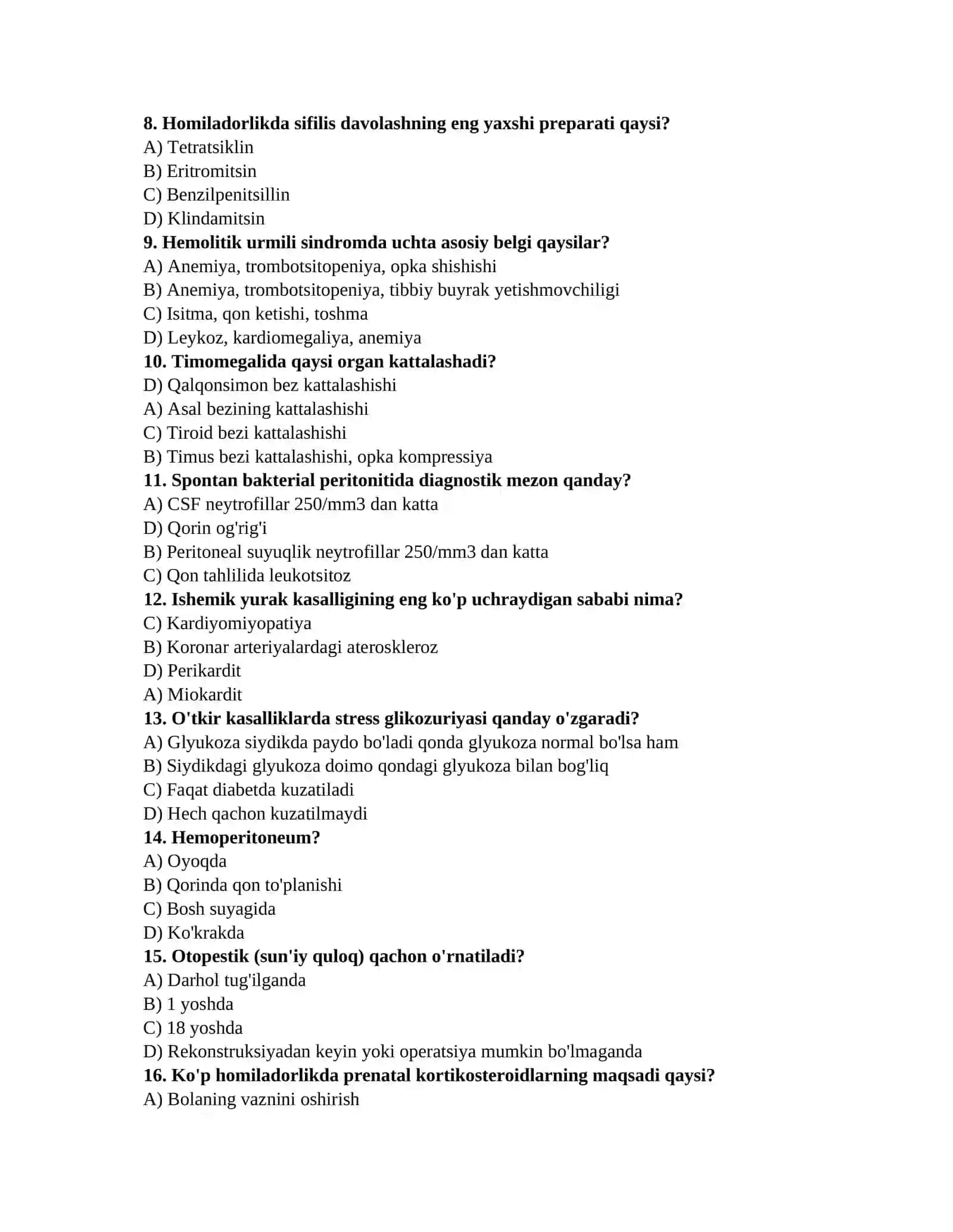 Tibbiyot uchun testlar 2