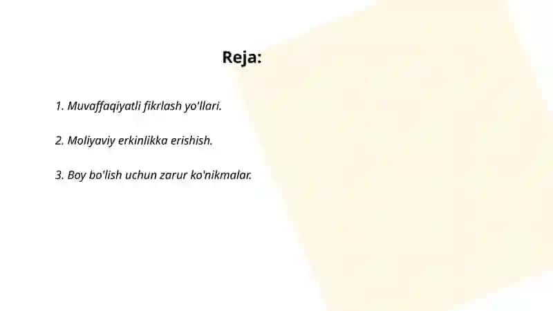 Meni tasavvurimni oʻzgartirgan kitob “Oylash va boy bolish” 2
