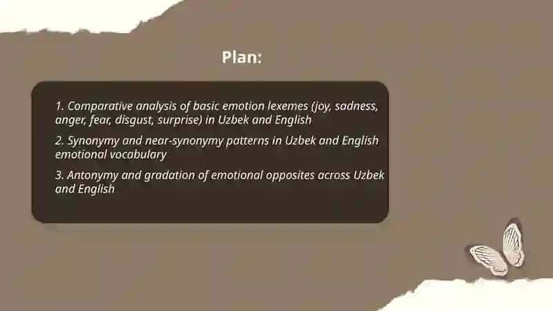 Semantic fields and lexical typology: "Emotions and Feelings" in Uzbek and English 2