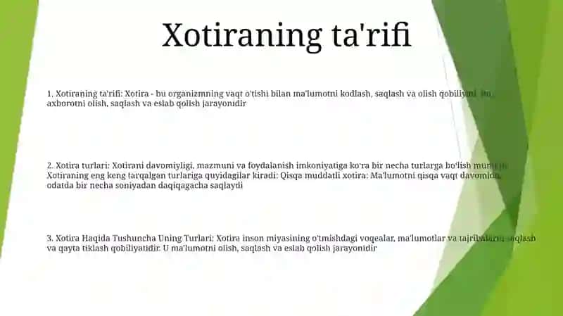 Xotira Haqida Tushuncha Uning Turlari 2