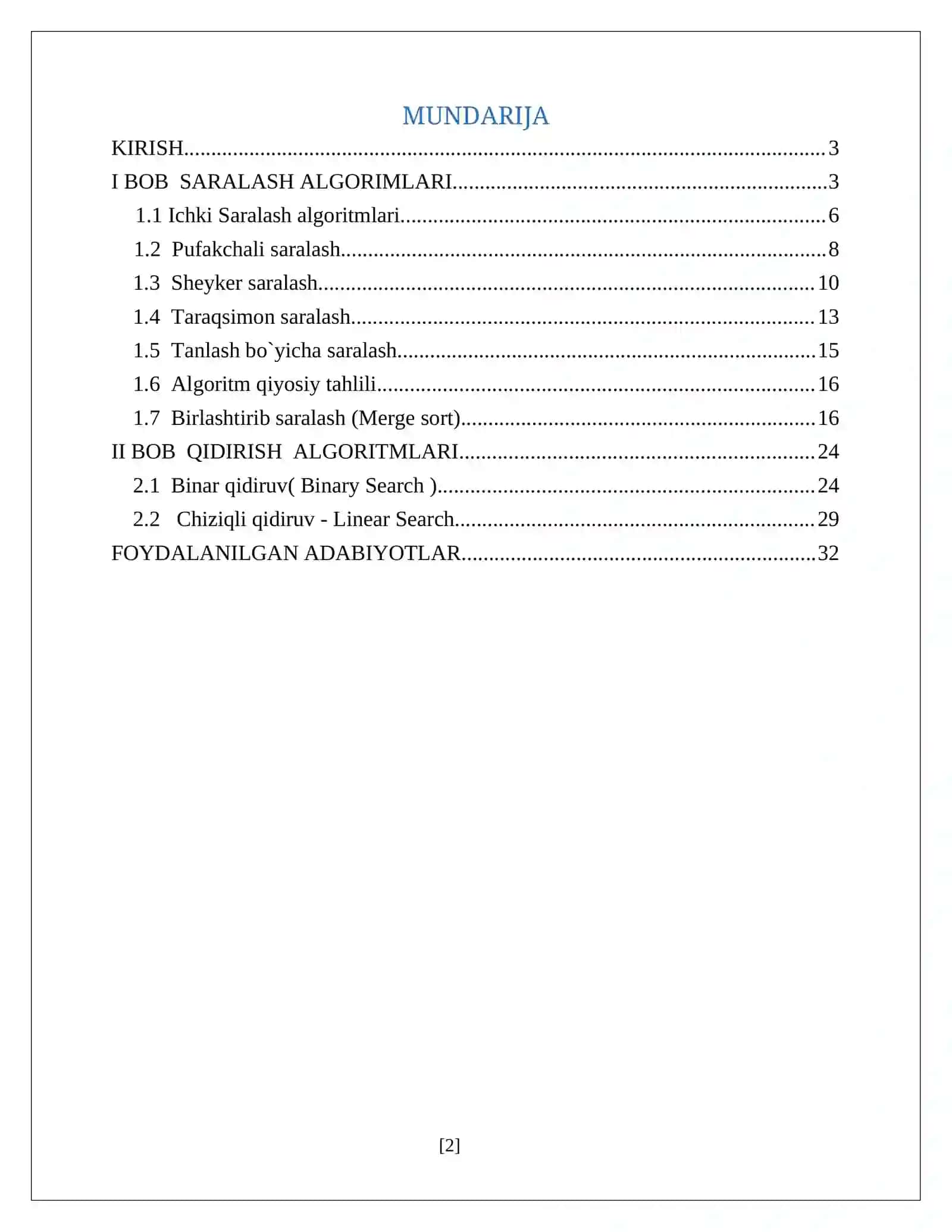 Saralash va qidirish uchun samarali algoritimlar 2