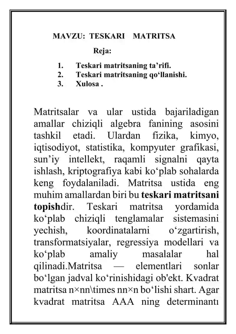 Teskari matritsa 2