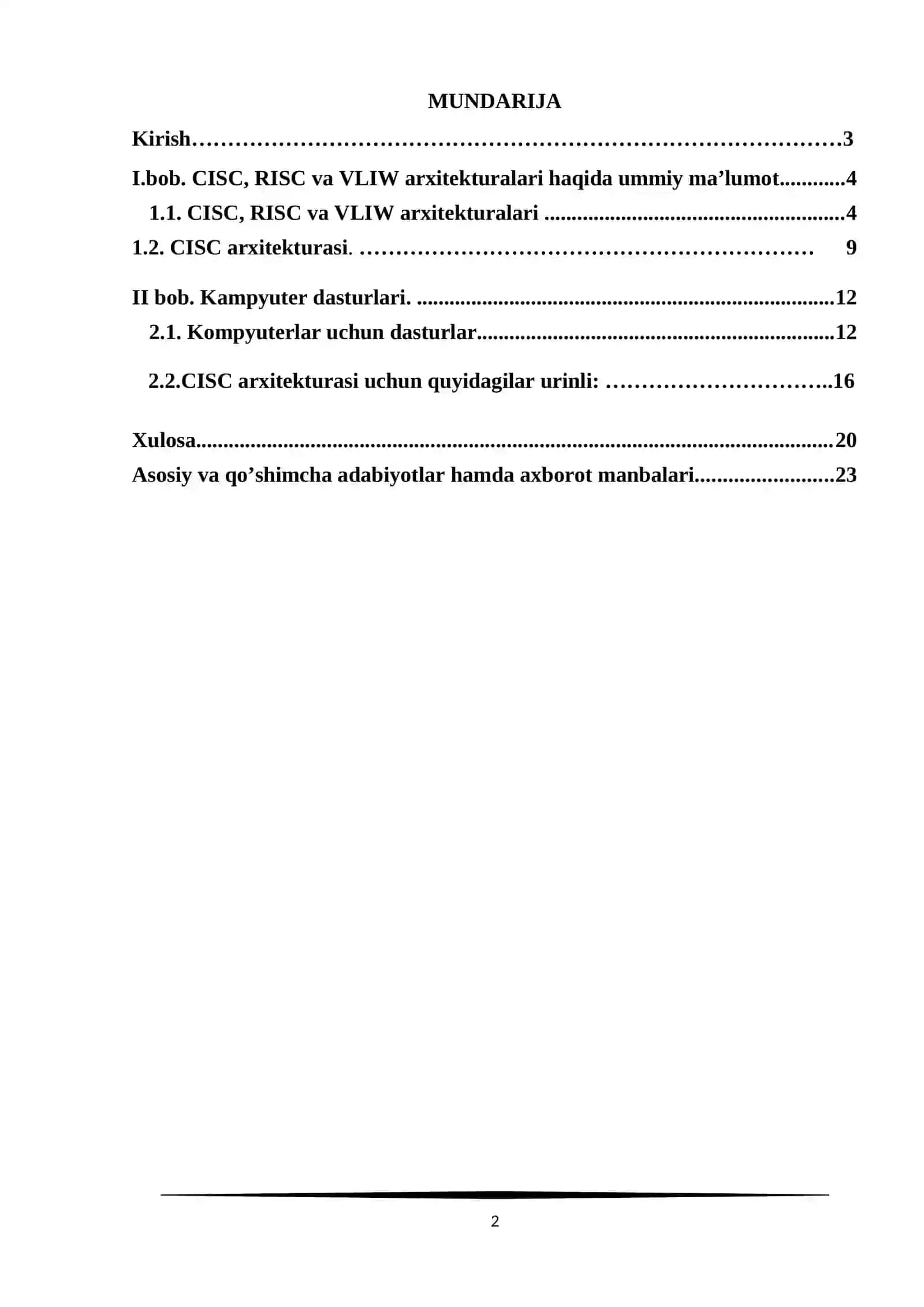Buyruq to‘plami arxitekturalari (CISC, RISC, VLIW) 2