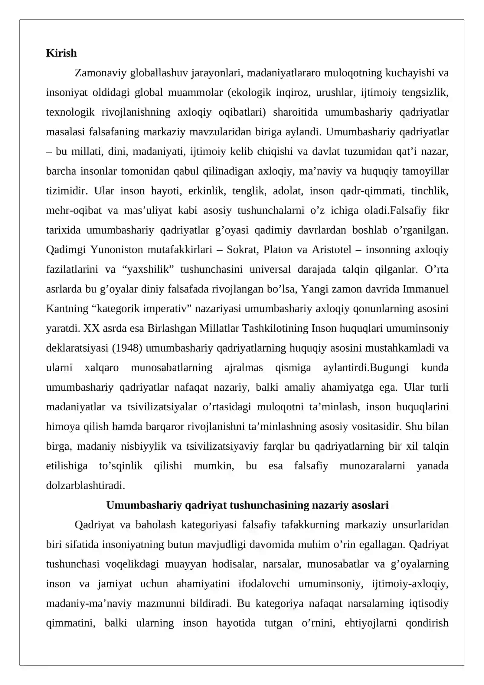 Umumbashariy qadriyatlarning xususiyatlari 2