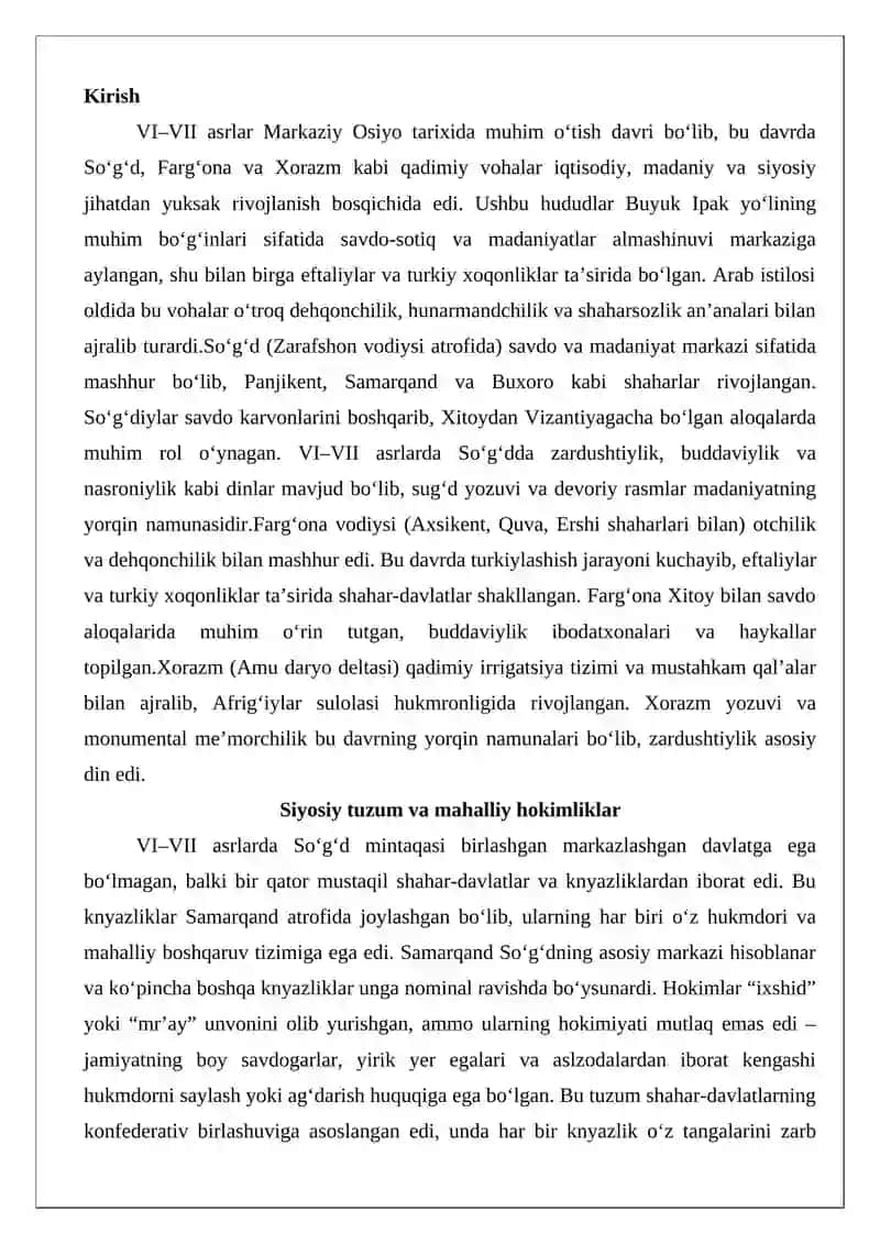 VI–VII asrlarda So‘g‘d, Farg‘ona va Xorazm 2